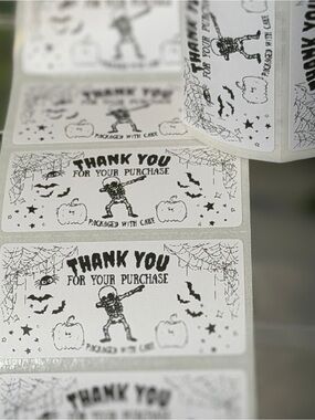 200 Halloween Skeleton Thank You Stickers 2x1 Small Business Labels Cute